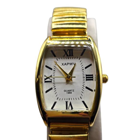 Roman Numerals Watch Women Stretch Wristwatch Gold Tone Baze Analog Quartz R - Picture 7 of 7